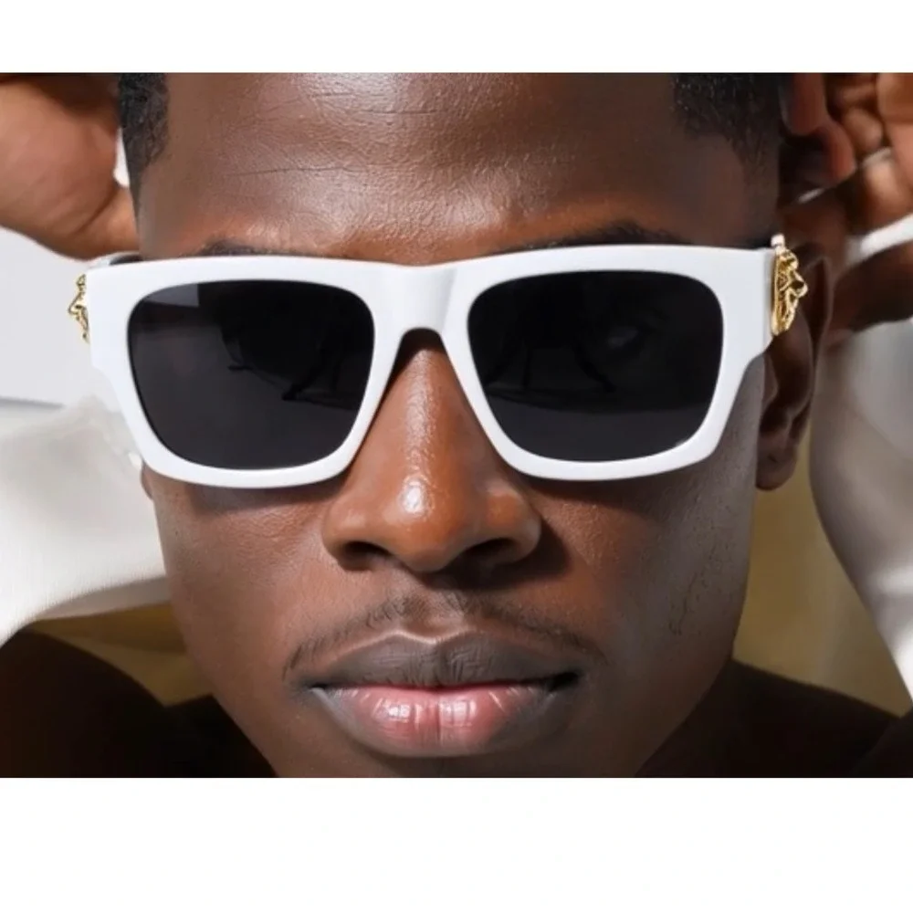 Sunglasses White Frame Gold Accents Kleo Men's Fashion Beach Outside Wear Lentes